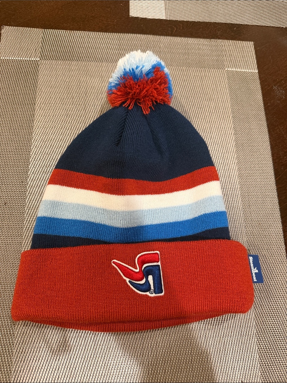 Steamboat Springs, CO Beanie in Red and Navy with Stripe Detail